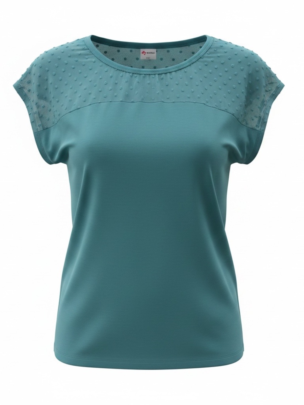 Lightweight Teal Dot-Detail Short Sleeve Top